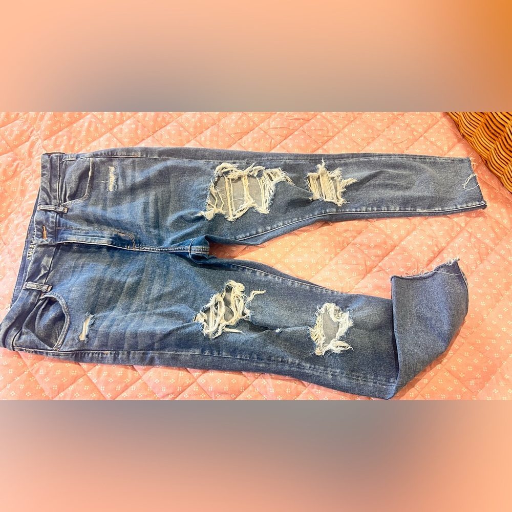 American Eagle Outfitters Men's Distressed Skinny Jeans - Dark Blue